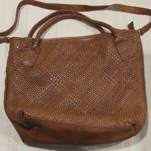 Elegant Brown Woven Leather Tote Bag